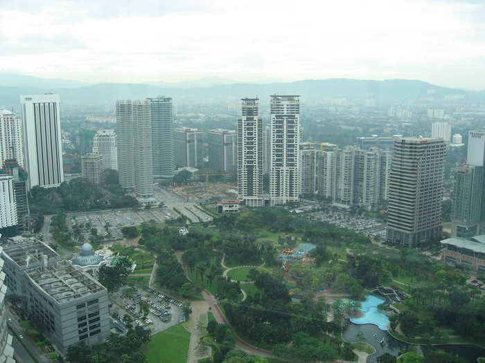 The Petronas Twin Towers in Kuala Lumpur, Malaysia, top out at 1,482 ft. Here