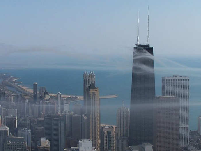 The 92-story Trump International Hotel and Tower in Chicago towers over the city skyline at 1,389 feet. You can take in the views from The Terrace, a swanky bar on the 16th floor.