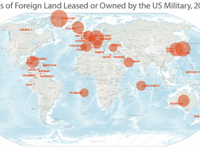 Acres of land owned by the US military: America is on all continents save South America.