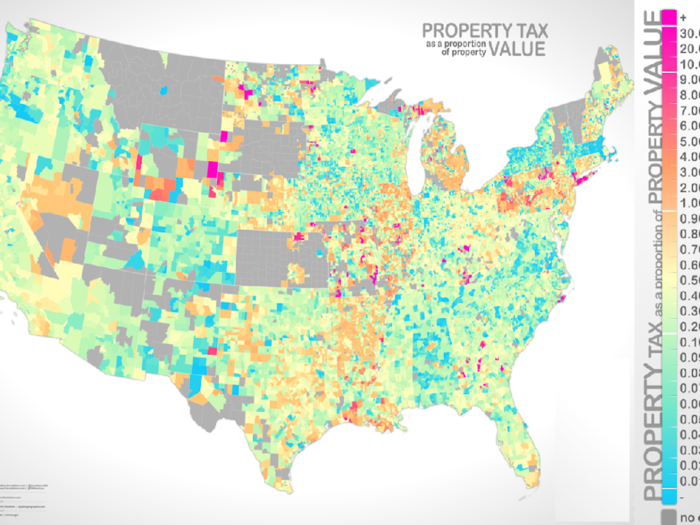 Property tax burden (proportion of land value to taxes): Midwest and Long Island residents are suffering.