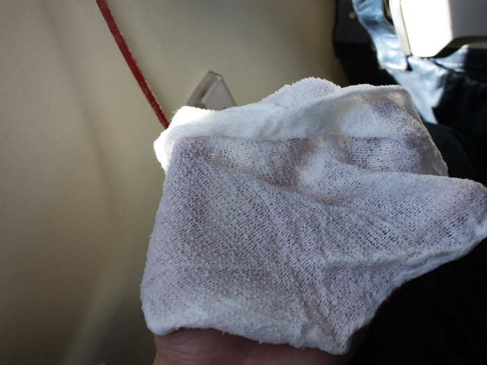 Once we were in the air, the flight attendant passed out warm towels.