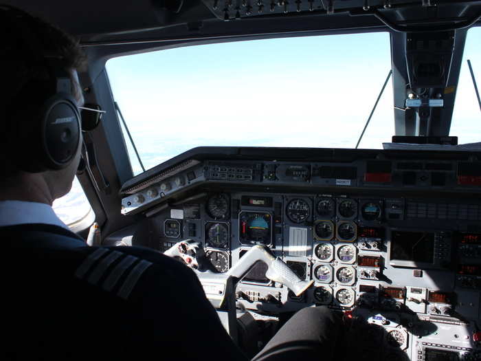 The pilots let everyone into the cabin to look out the windshield. With security what it is on most flights, this is a rare pleasure.