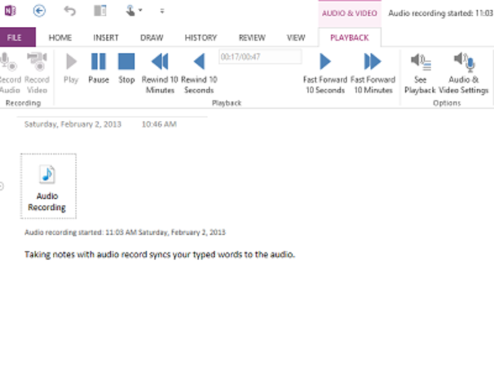 OneNote 2013: Audio sync