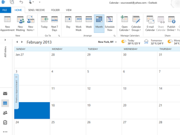 Outlook 2013: Touch friendly calendar