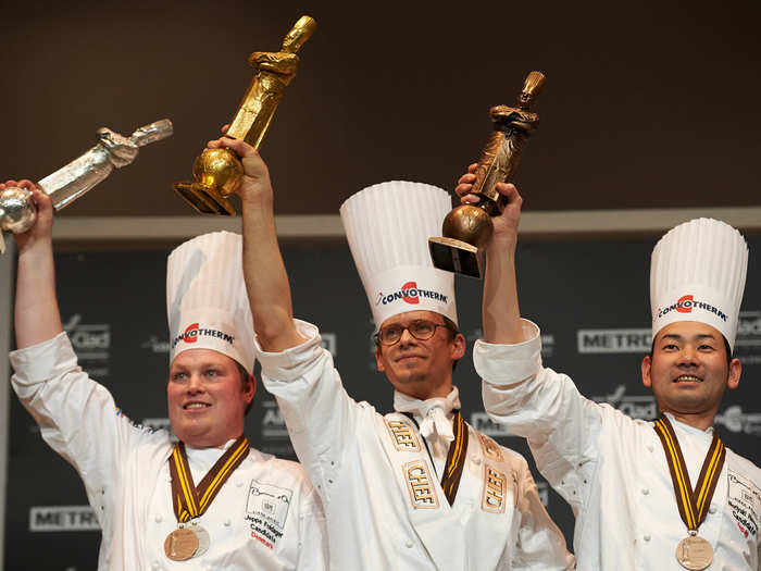 A shot of the winning executive chefs — Jeppe Foldager, Thibaut Ruggeri, and Noriyuki Hamada (from left to right).