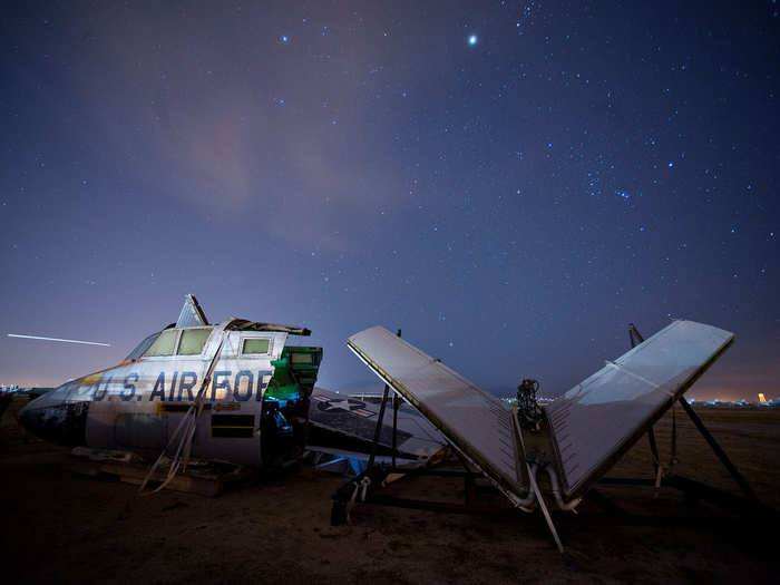 The remains of a B-66 Destroyer sit palletized. The aircraft was a light bomber with the Tactical Air Command and the RB-66 models were used as the major night photo-reconnaissance aircraft for the Air Force during the 1950s.