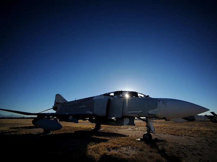 Another F-4 Phantom surrounded by the twilight of a falling sun.