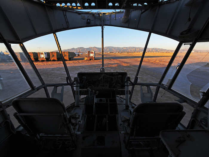 Inside the belly of the blimp.