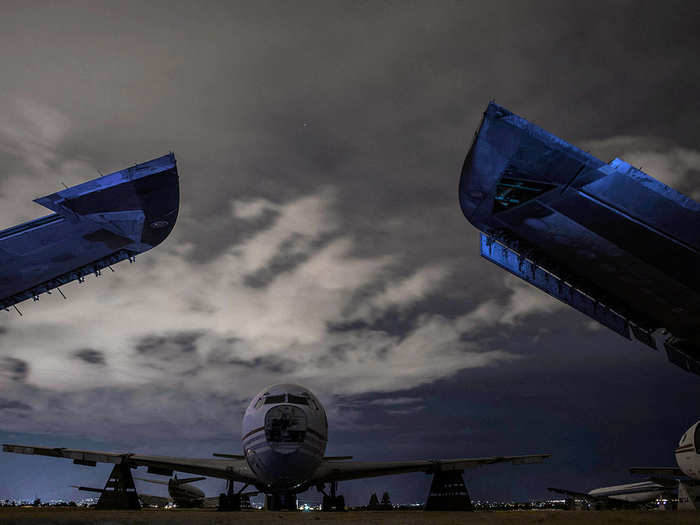 The "Boneyard" hosts civilian aircraft as well, like this commercial cargo plane.