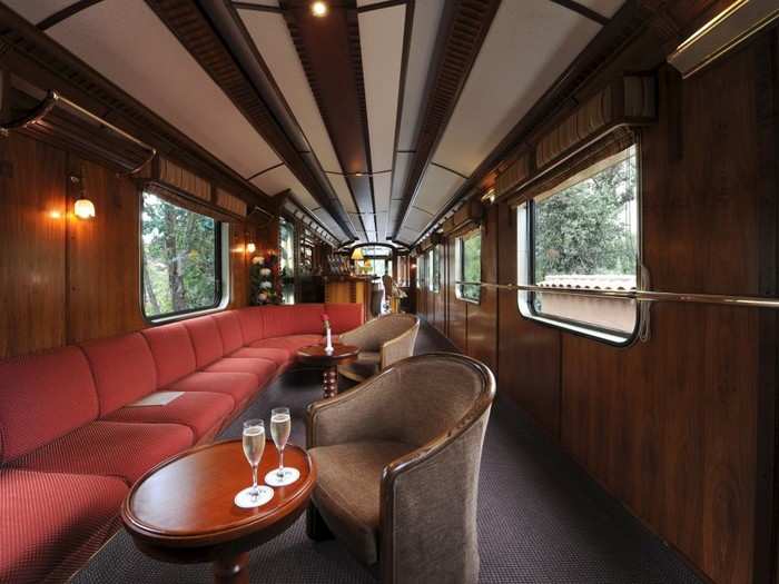 There are four cars in total — two dining cars, an observation bar car, and a kitchen car. It can carry 84 passengers.