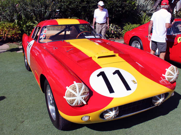 A 1959 Ferrari 250 GT LWB TdF Competizione Berlinetta still had its headlights covered in paper and tape.