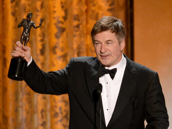 Alec Baldwin took home his seventh win for outstanding male actor in a comedy series while showing off a Justin-Bieber inspired hairstyle.