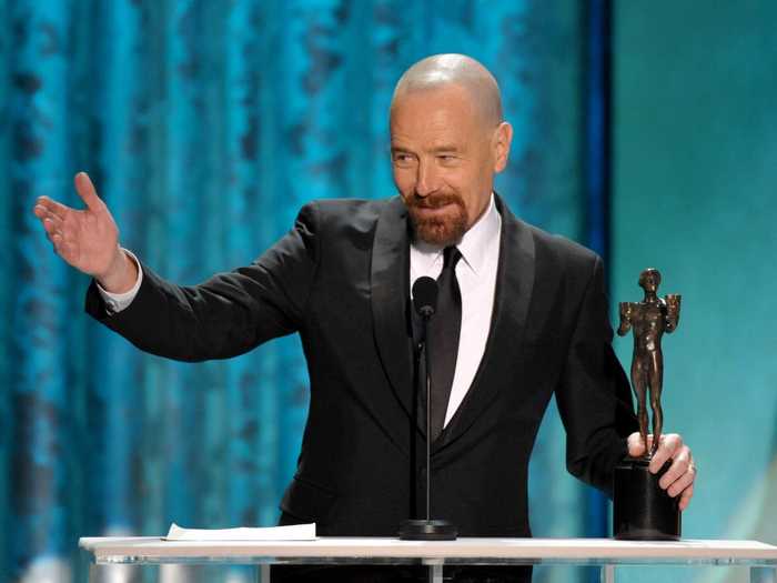 Bryan Cranston finally gets some award love for "Breaking Bad," beating out Damian Lewis of "Homeland." His first words when accepting the award for best TV actor in a drama? "It