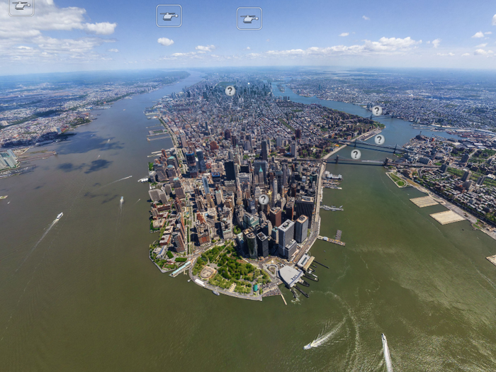 The lower tip of Manhattan, with views of Battery Park and the Financial District.