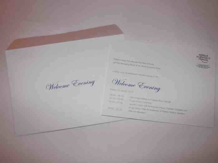 An invitation to the "Welcome Evening" ceremony, which took place last night. I didn