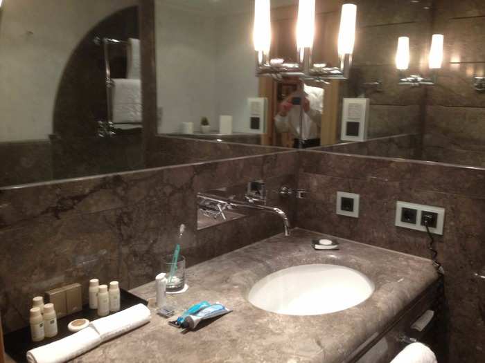 And the standard marble bathroom.