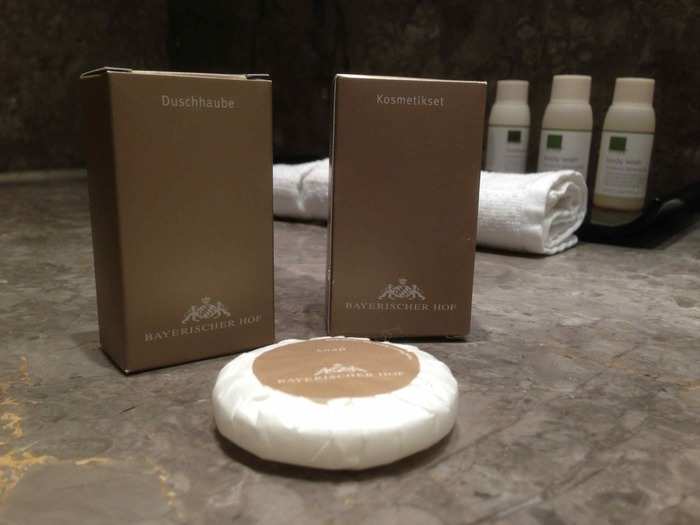 Soap and a "duschschaube." I guessed (correctly) that that was a shower cap.