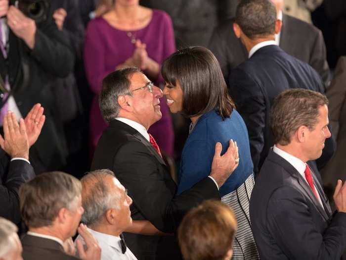 Panetta gives First Lady Michelle Obama an eskimo kiss at the Inaugural Luncheon.