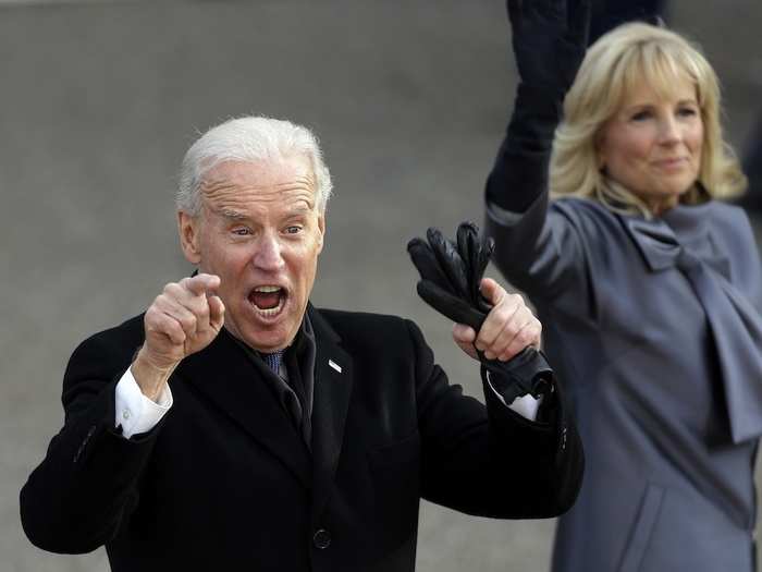 Vice President Joe Biden lets loose on the parade route.