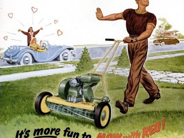 1950: Mowing the lawn is much more fun than hanging out with girls.