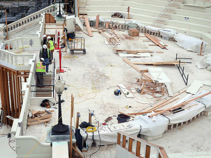 The 10,000-square-foot platform is built from scratch every inauguration and made entirely from lumber.