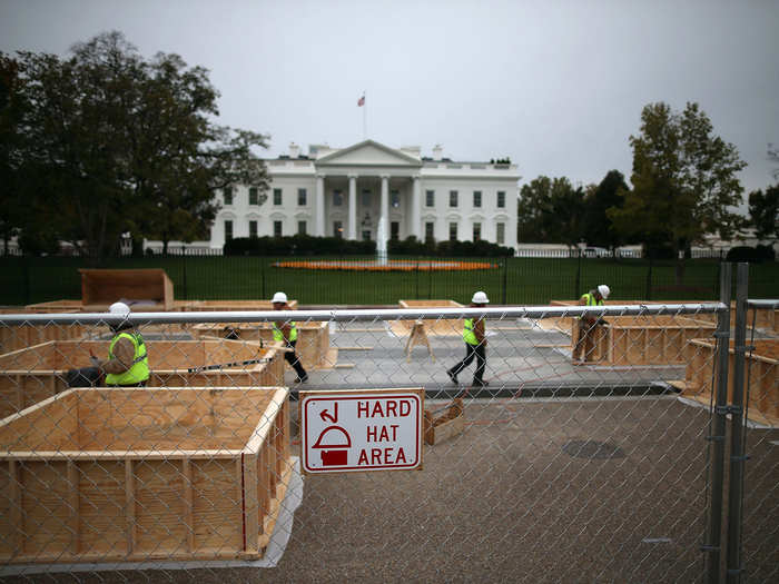 The other big construction project is the reviewing stand in front of the White House.