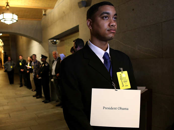 All eyes were on Air Force Staff Sergeant Serpico Elliott, who stood in for Obama during rehearsal.