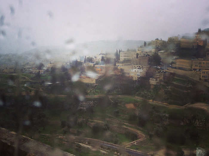 Another stormy day in Jerusalem. A wet view of the city from the Mount of Olives.