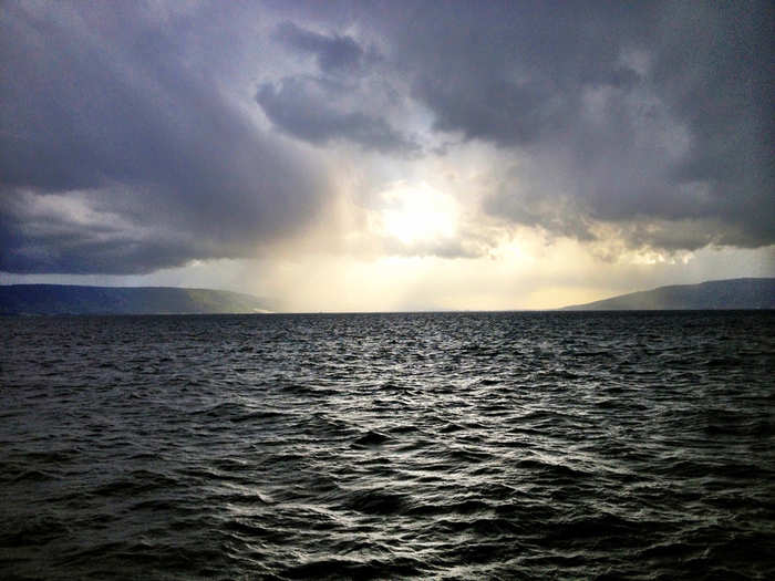 Paul and his group set sail on the Sea of Galilee.