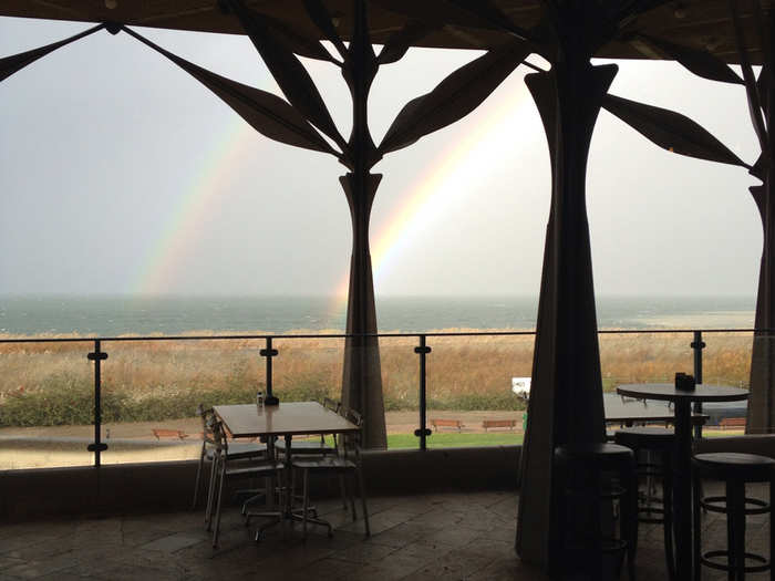 A double rainbow over the Sea of Galilee. Paul said he hopes it was an "omen that my trip here will bring fruit."