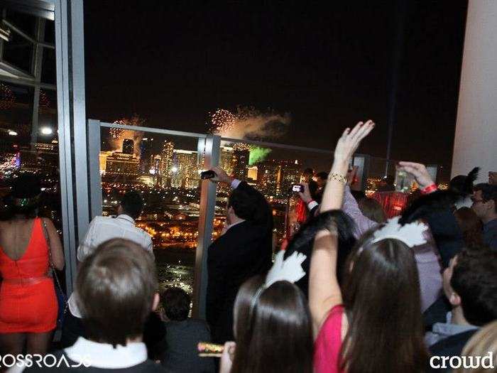 Partygoers greeted midnight with a view of the fireworks.