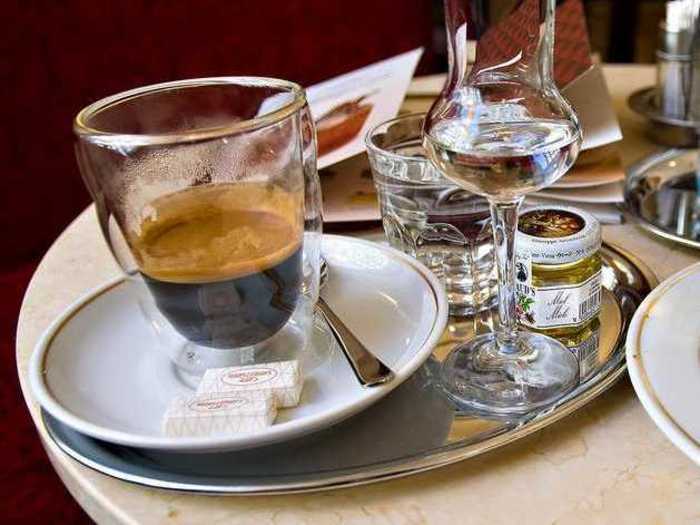 Viennese cafes are legendary, claiming to have invented the process of filtering coffee in 1683. The traditional Viennese coffee is two shots of espresso mixed with whipped cream instead of milk.