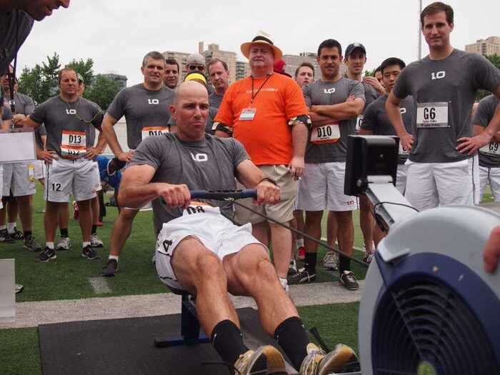 Gerald Donini, the Chief Operating Officer of Corporate and Investment Banking at Barclays, rowing.  He was a shot put champion Brown University.