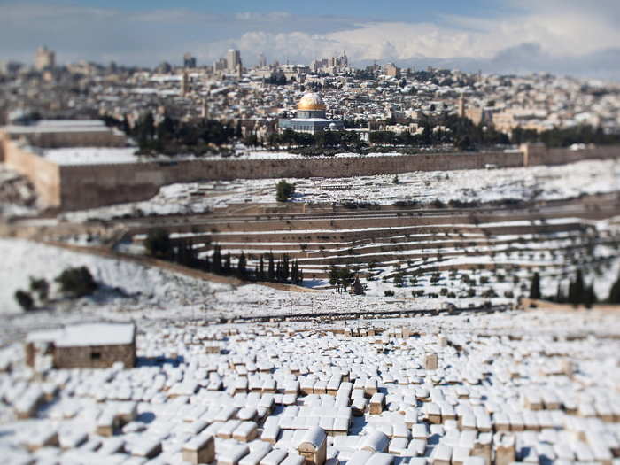 Snow blankets the city of Jerusalem