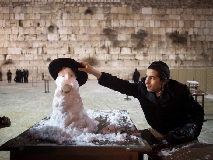 A snowman at the Western Wall