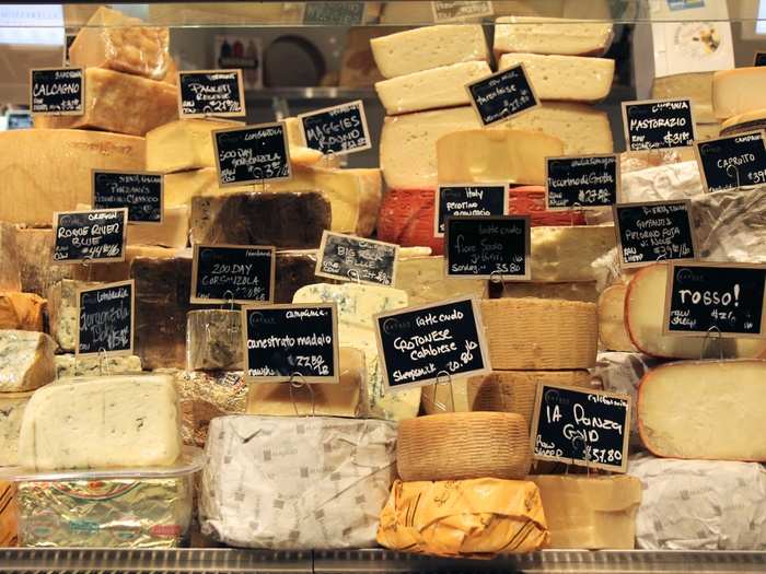 There are about 400 different types of cheese sold here.