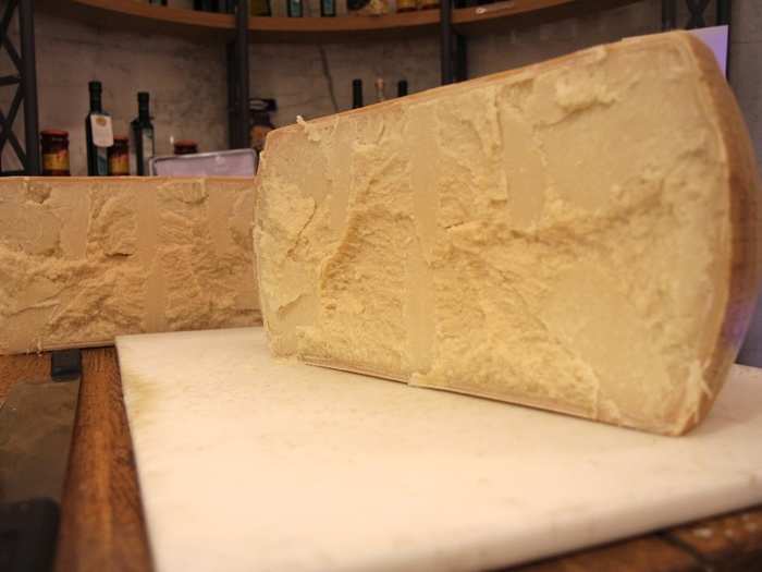 Every wheel of Parmigiano weighs 85 lbs.