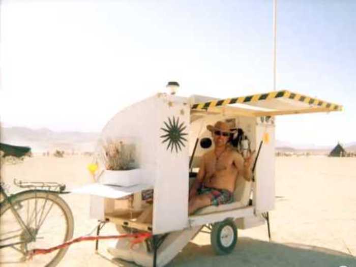 This 15-square-foot bike camper home was designed to be a residence for the Burning Man Festival.