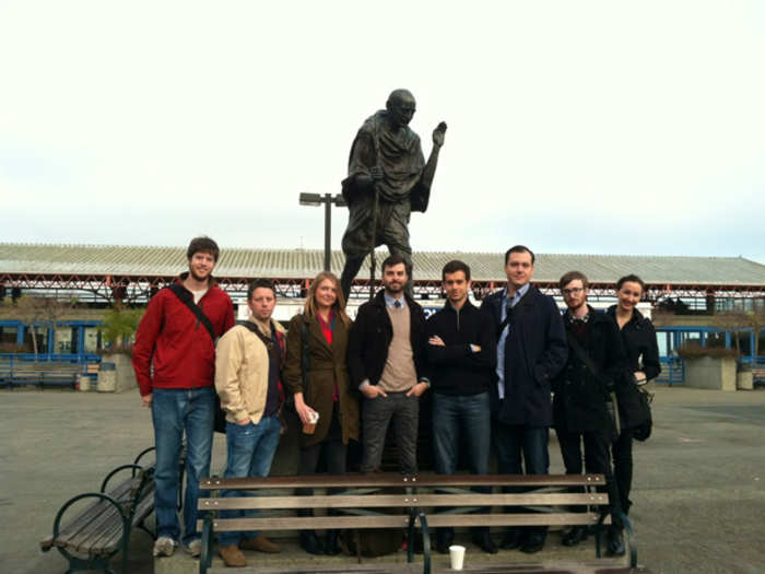 Square CEO Jack Dorsey takes new employees on a walk to visit a statue of Gandhi.