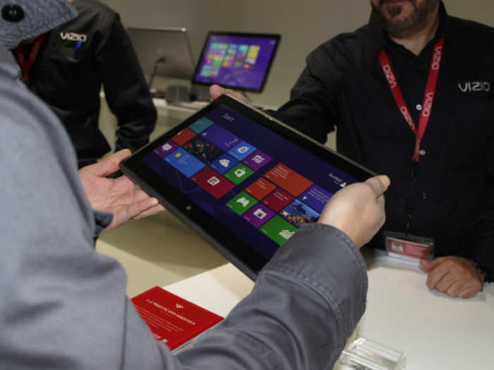 Vizio is also preparing to release a line of Tablet PCs using Windows 8. Here is the 11.6-inch tablet. The tablet is just 0.4 inches thick and weighs  1.8 pounds.