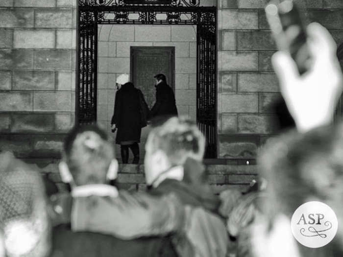 K. Barrett Wilkinson and Katie Kondrat head into the City Hall in Portland, Maine to make their marriage legal..