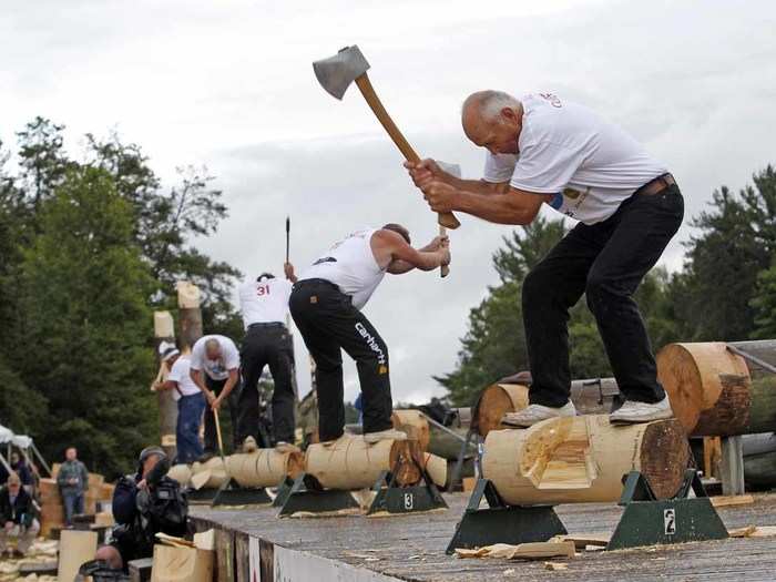 Gus Carlson, 74, dominates in the Masters underhand chop event.