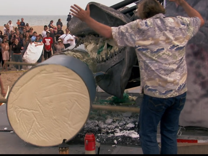 The Mythbusters team built a dummy with materials that mimic the bones and tissues of a large whale found at Shark Tooth hill.