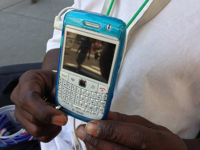 King uses a Blackberry that a stranger gave him (after the stranger upgraded to a Samsung Galaxy S3. "I want to get on Facebook, Twitter, all that stuff," he said. King also uses mobile email to find odd jobs.