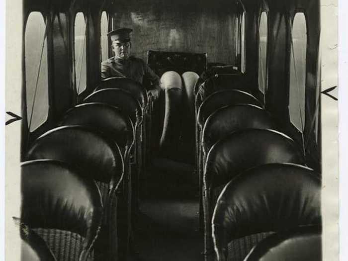 This "modern passenger-carrying airplane" had wicker chairs (date unknown).