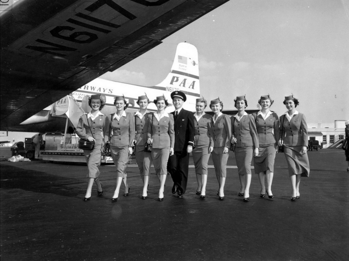 Mid-1950s - Flight service training takes place for new Pan Am stewardesses.