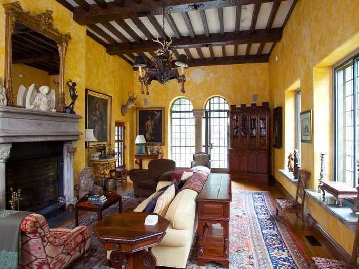 There are high ceilings and nine fireplaces.