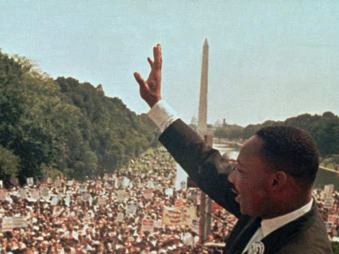 After marching through downtown D.C., participants gathered at the Lincoln Memorial to hear King