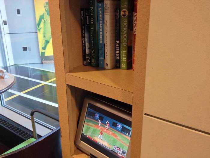 TVs behind library books