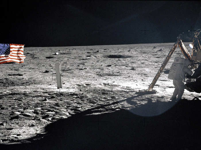 Armstrong overrides auto-pilot to avoid a field of large boulders on the moon.